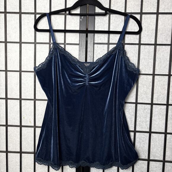 apt 9 Tops - Y2K Velvet Tank Lace Trim Romantic Cottagecore XL Navy Adjustable Strap